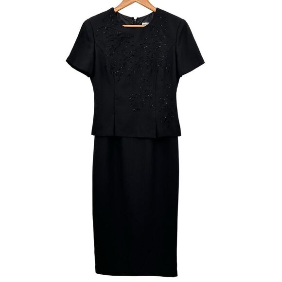 Vintage Jessica Howard Long Black Formal Party Dress Beaded Modest Neck Size 6 - Picture 1 of 9